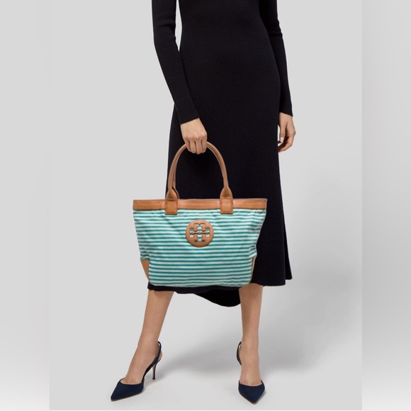 Tory Burch Handbags - Tory Burch Aqua and Tan Striped Tote